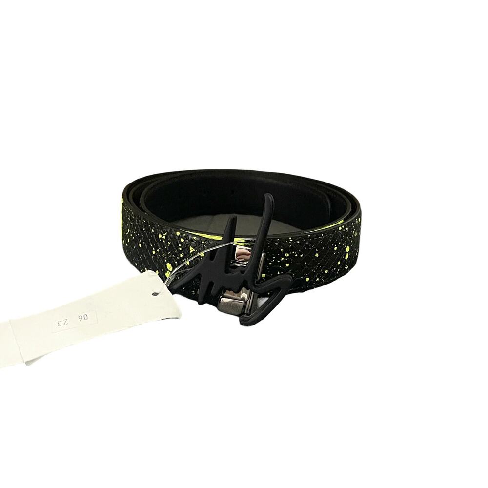 $595 NWT Giuseppe Zanotti Black & Green Faux Alligator Print Belt Size 44